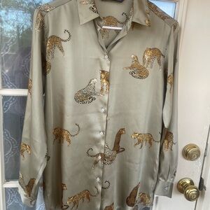 Zara Tan Leopard Print Shirt Button Down- XS
